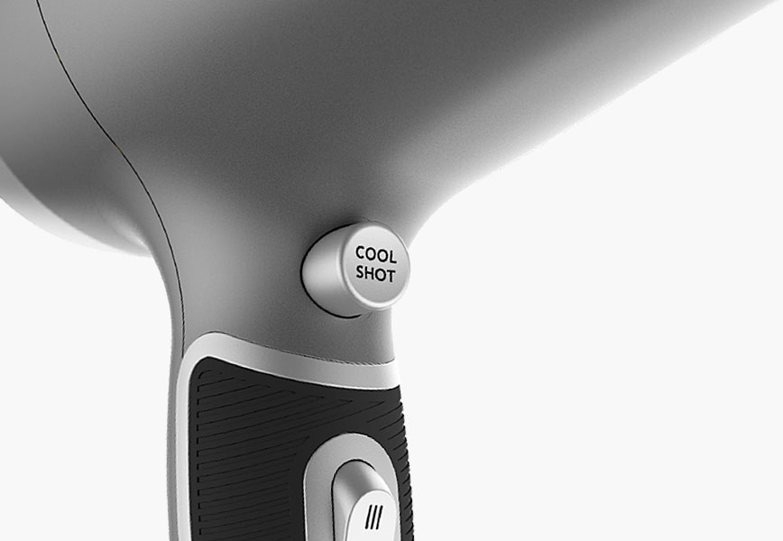 CARRERA №531 Ion Hair Dryer detailed view of cool shot and heat/speed steps
