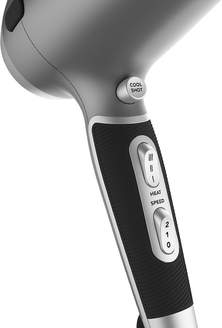 CARRERA №531 Ion Hair Dryer detailed view of cool shot and heat/speed steps
